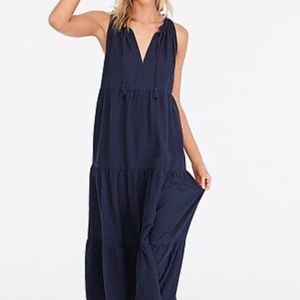 Jcrew tiered maxi beach dress crinkle cotton navy